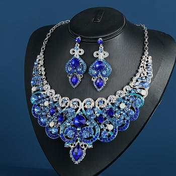 Set naušnica i ogrlice – legura, s dijamantnim postavljanjem, ogrlica u obliku O, privjesak od titan čelika