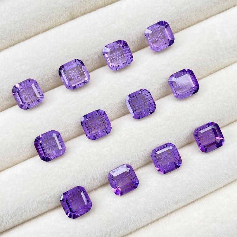 Ametiszt faragott négyzetes nyolcszögletű hópehely medál a nyaklánchoz