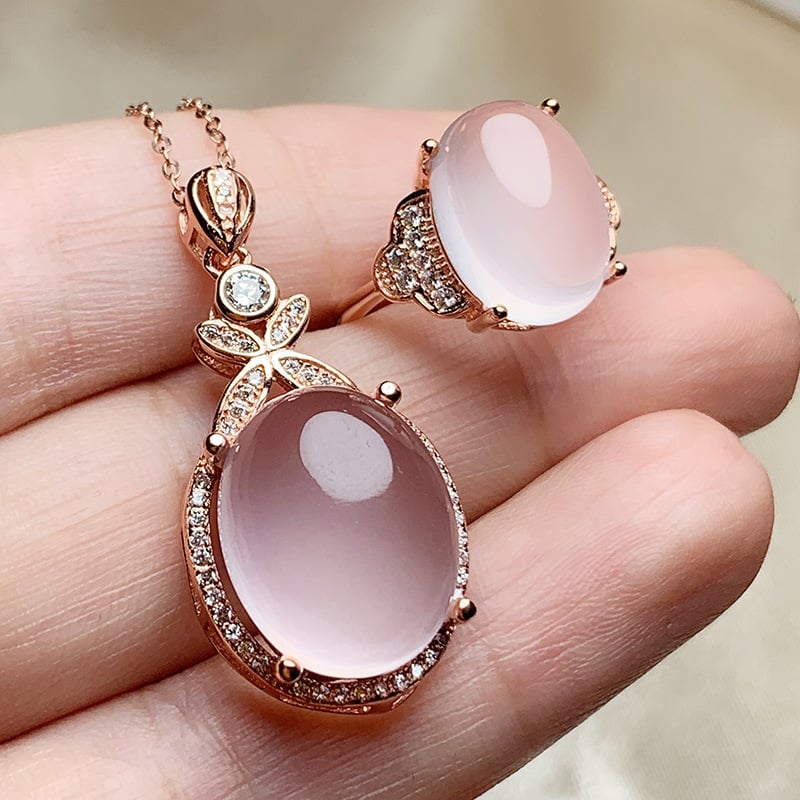 Set de bijuterii cu cristal pudră în argint 925, placare electroplată, model geometric, colier și brățară.