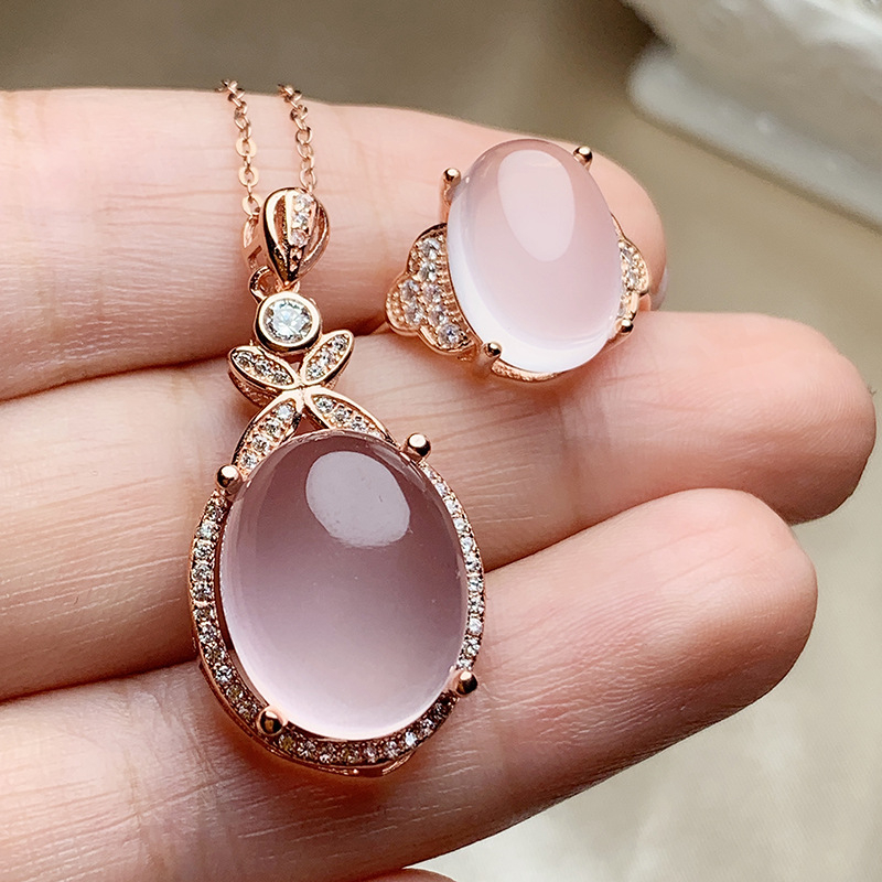 Set de bijuterii cu cristal pudră în argint 925, placare electroplată, model geometric, colier și brățară.