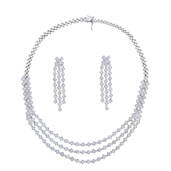 Set nakita: višeslojni lanac i naušnice, bakar, privjesak cirkon, bambus lanac, uzorci Ljubav / Kap vode / Zvončić, elektropliranje