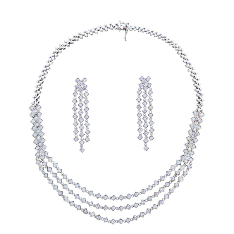 Set nakita: višeslojni lanac i naušnice, bakar, privjesak cirkon, bambus lanac, uzorci Ljubav / Kap vode / Zvončić, elektropliranje