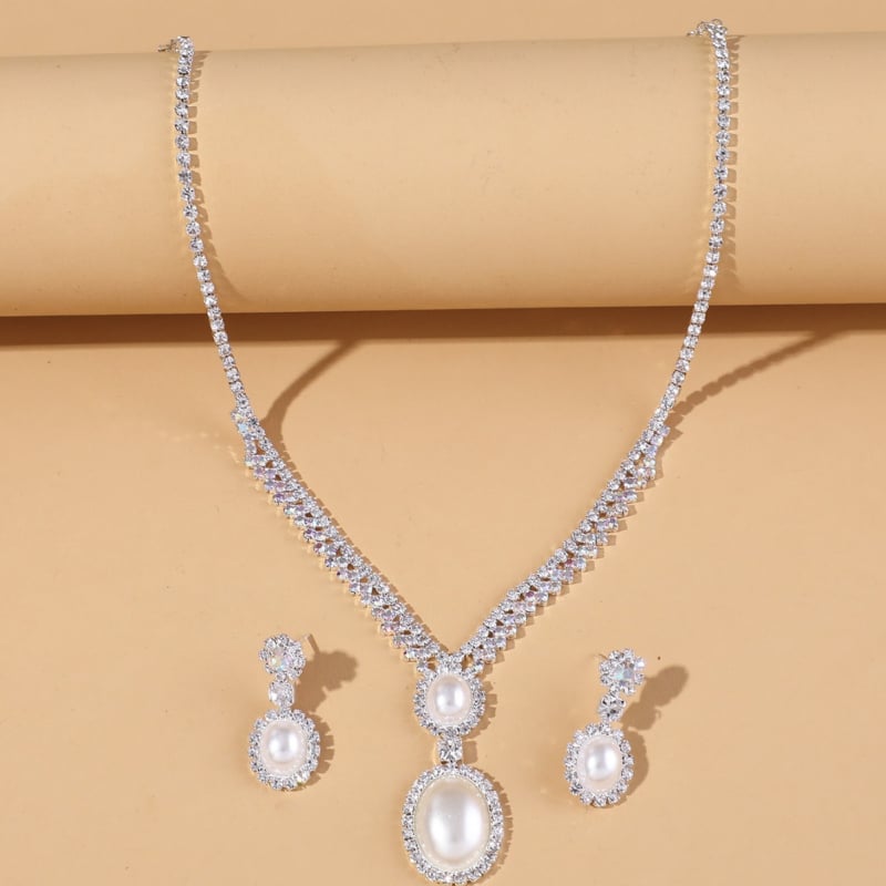 Set ogrlice i naušnica s lančićem za dekolte - rhinestones, regularni lanac, elektroplaterirano završetak, uzorak zvijezda/sunce i mjesec, ženski nakit