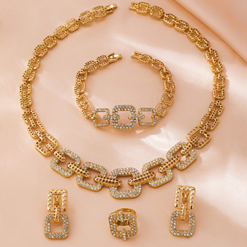 Set nakita: Vintage od cinkovog legura s elektroplatiranjem; Uključuje ogrlicu, naušnice i dodatke za ruku; Standardni lanac