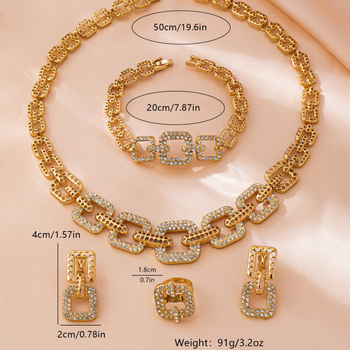 Set nakita: Vintage od cinkovog legura s elektroplatiranjem; Uključuje ogrlicu, naušnice i dodatke za ruku; Standardni lanac