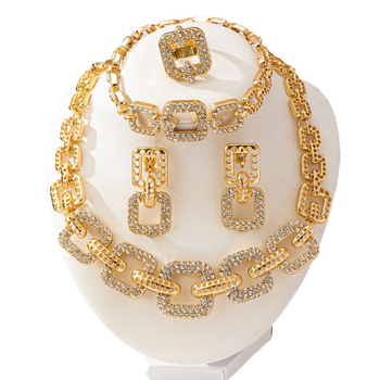 Set nakita: Vintage od cinkovog legura s elektroplatiranjem; Uključuje ogrlicu, naušnice i dodatke za ruku; Standardni lanac