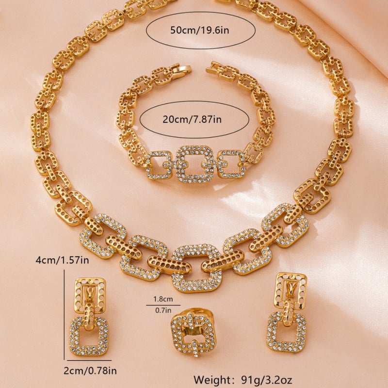 Set nakita: Vintage od cinkovog legura s elektroplatiranjem; Uključuje ogrlicu, naušnice i dodatke za ruku; Standardni lanac