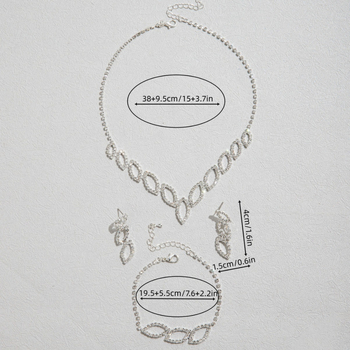 Trodjelni set nakita: ogrlica, naušnice i narukvica od bakra, lanac u obliku vodnog vala, Rhinestone privjesci; motivi: Ljubav / Kap vode / Zvono