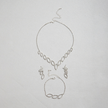 Trodjelni set nakita: ogrlica, naušnice i narukvica od bakra, lanac u obliku vodnog vala, Rhinestone privjesci; motivi: Ljubav / Kap vode / Zvono