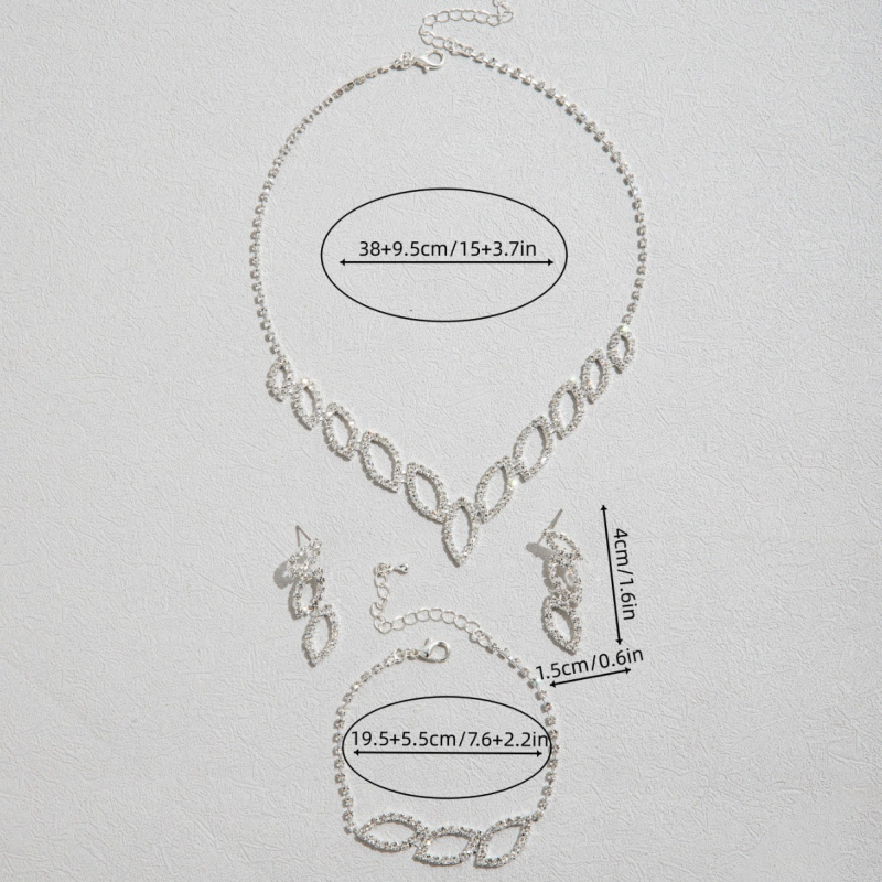 Trodjelni set nakita: ogrlica, naušnice i narukvica od bakra, lanac u obliku vodnog vala, Rhinestone privjesci; motivi: Ljubav / Kap vode / Zvono