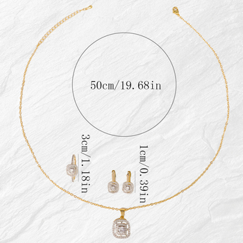 3-dijelni mosadski set nakita: ogrlica s kržnim lancem, privjesak od bakra s cirkonom, naušnice i prsten – ljeto 2025