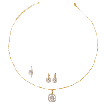 3-dijelni mosadski set nakita: ogrlica s kržnim lancem, privjesak od bakra s cirkonom, naušnice i prsten – ljeto 2025