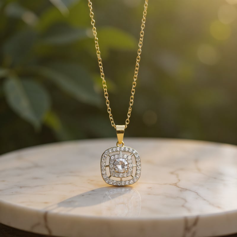 3-dijelni mosadski set nakita: ogrlica s kržnim lancem, privjesak od bakra s cirkonom, naušnice i prsten – ljeto 2025