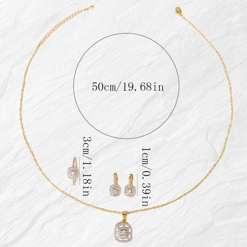 3-dijelni mosadski set nakita: ogrlica s kržnim lancem, privjesak od bakra s cirkonom, naušnice i prsten – ljeto 2025