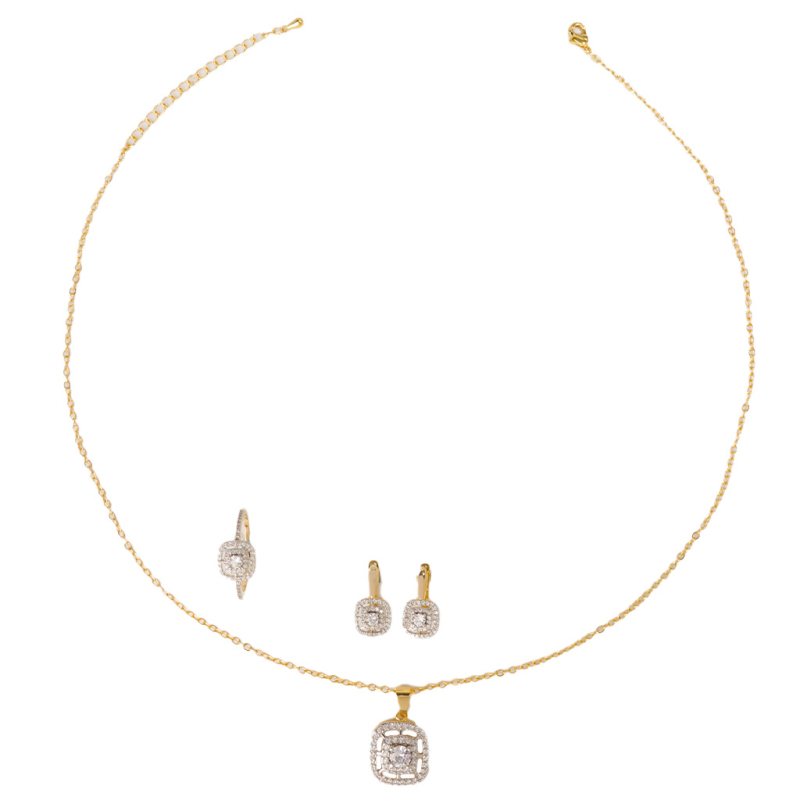 3-dijelni mosadski set nakita: ogrlica s kržnim lancem, privjesak od bakra s cirkonom, naušnice i prsten – ljeto 2025