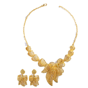 3D virágmotívumú nyaklánc és fülbevaló készlet, hullámlánccal, fém alapanyag, ötvözet medál, elektroplatolás