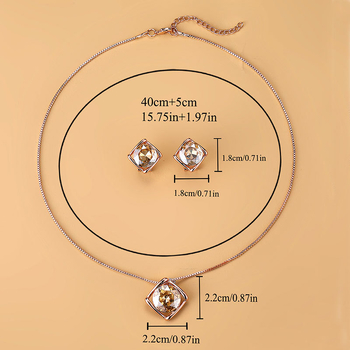Ženski dvodijelni set nakita: naušnice i ogrlica od legure, završetkom s kristalima, geometrijski uzorak, kutijasti lanac, umjetni kristal, minimalistički stil