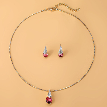 Ženski dvodijelni set nakita: naušnice i ogrlica od legure, završetkom s kristalima, geometrijski uzorak, kutijasti lanac, umjetni kristal, minimalistički stil