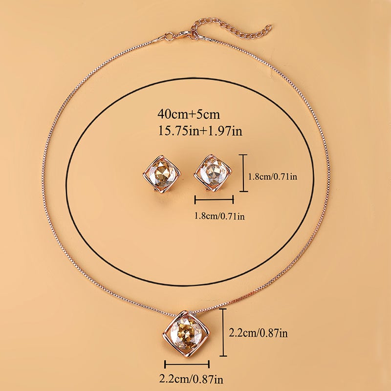 Ženski dvodijelni set nakita: naušnice i ogrlica od legure, završetkom s kristalima, geometrijski uzorak, kutijasti lanac, umjetni kristal, minimalistički stil