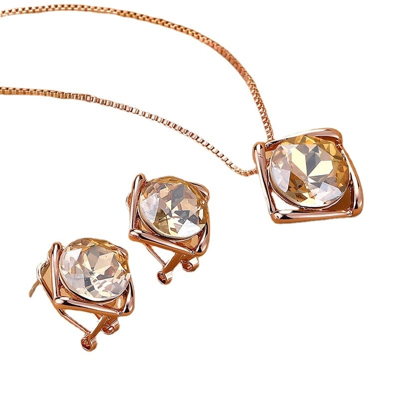 Ženski dvodijelni set nakita: naušnice i ogrlica od legure, završetkom s kristalima, geometrijski uzorak, kutijasti lanac, umjetni kristal, minimalistički stil