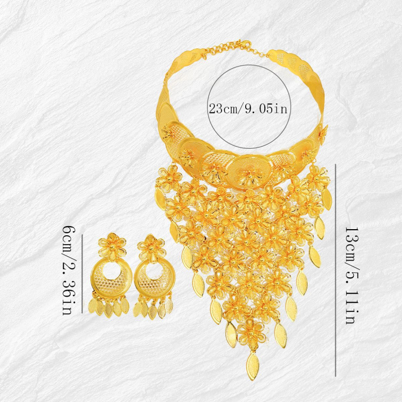 Set nakita: naušnice i ogrlica s cvjetnim motivom; metal, privjesak od legure, običan lanac; proljeće 2025