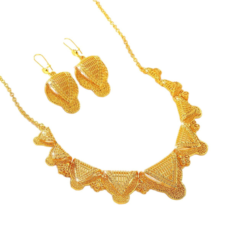 Комплект бижута: колие и обеци с флорални мотиви, 24K-покритие върху медна сплав, перлена нишка, пролет 2025