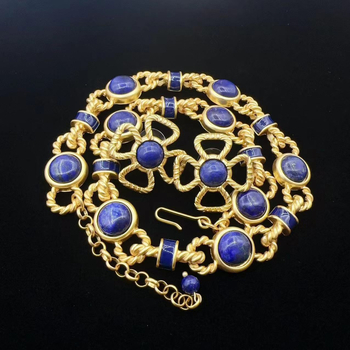 Ogrlica od lapis lazuli – Emila, običan lanac, geometrijski dizajn, retro umjetnički stil, porijeklo Shandong