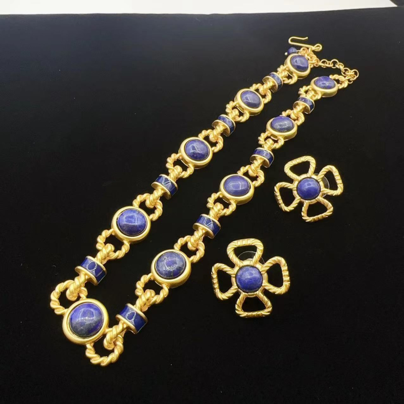 Ogrlica od lapis lazuli – Emila, običan lanac, geometrijski dizajn, retro umjetnički stil, porijeklo Shandong
