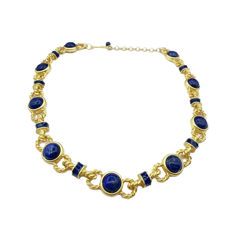 Ogrlica od lapis lazuli – Emila, običan lanac, geometrijski dizajn, retro umjetnički stil, porijeklo Shandong