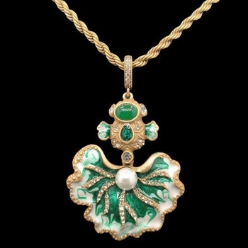 Ékszerszett: Vintage retro udvari stílus smaltált részletekkel és természetes kővel, réz alap, csavarodó lánc, sárgaréz medál (fülbevaló + nyaklánc)