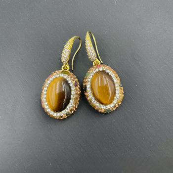 Tigriszem kő ékszerszett — gyémánt beépítés; fülbevalók, nyaklánc és karkötő; márka meiyu; modell 7001