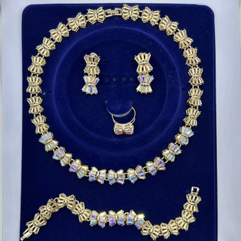 Set de bijuterii pentru nuntă: colier și cercei cu pandantiv din rhinestone, lanț din aliaj placat, design geometric, accente din sticlă/lapis lazuli