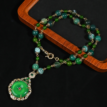 Ogrlica s privjeskom od prirodnog kamena, elektroplatiranje, višeslojni dizajn, običan lanac, duljina 31-40 cm