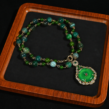 Ogrlica s privjeskom od prirodnog kamena, elektroplatiranje, višeslojni dizajn, običan lanac, duljina 31-40 cm