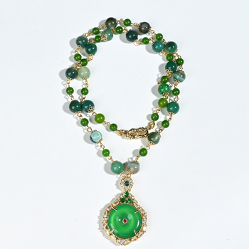 Ogrlica s privjeskom od prirodnog kamena, elektroplatiranje, višeslojni dizajn, običan lanac, duljina 31-40 cm