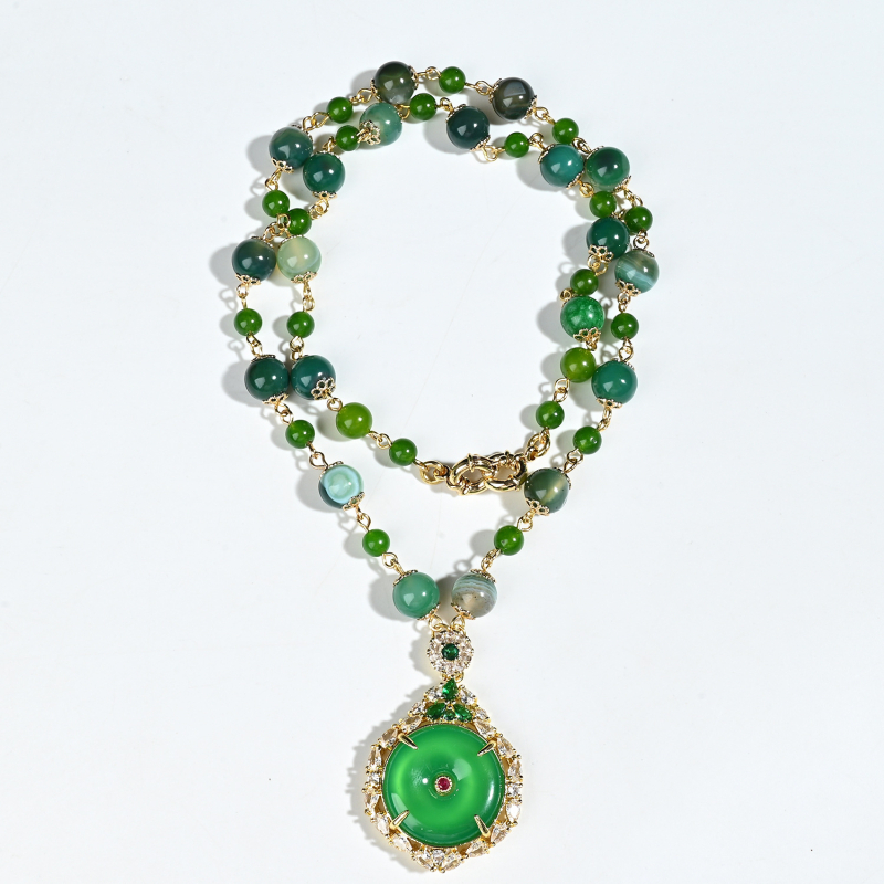 Ogrlica s privjeskom od prirodnog kamena, elektroplatiranje, višeslojni dizajn, običan lanac, duljina 31-40 cm