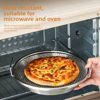 Δίσκος αποστράγγισης λαδιού για οικιακή κουζίνα, 304 ανοξείδωτο, στρογγυλός, με διπλά αυτιά και πλέγμα κόσκινου, κατάλληλος για μικροκύματα