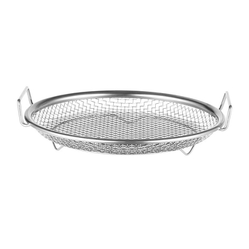 Δίσκος αποστράγγισης λαδιού για οικιακή κουζίνα, 304 ανοξείδωτο, στρογγυλός, με διπλά αυτιά και πλέγμα κόσκινου, κατάλληλος για μικροκύματα