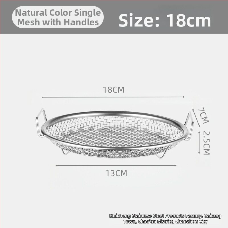 Δίσκος αποστράγγισης λαδιού για οικιακή κουζίνα, 304 ανοξείδωτο, στρογγυλός, με διπλά αυτιά και πλέγμα κόσκινου, κατάλληλος για μικροκύματα