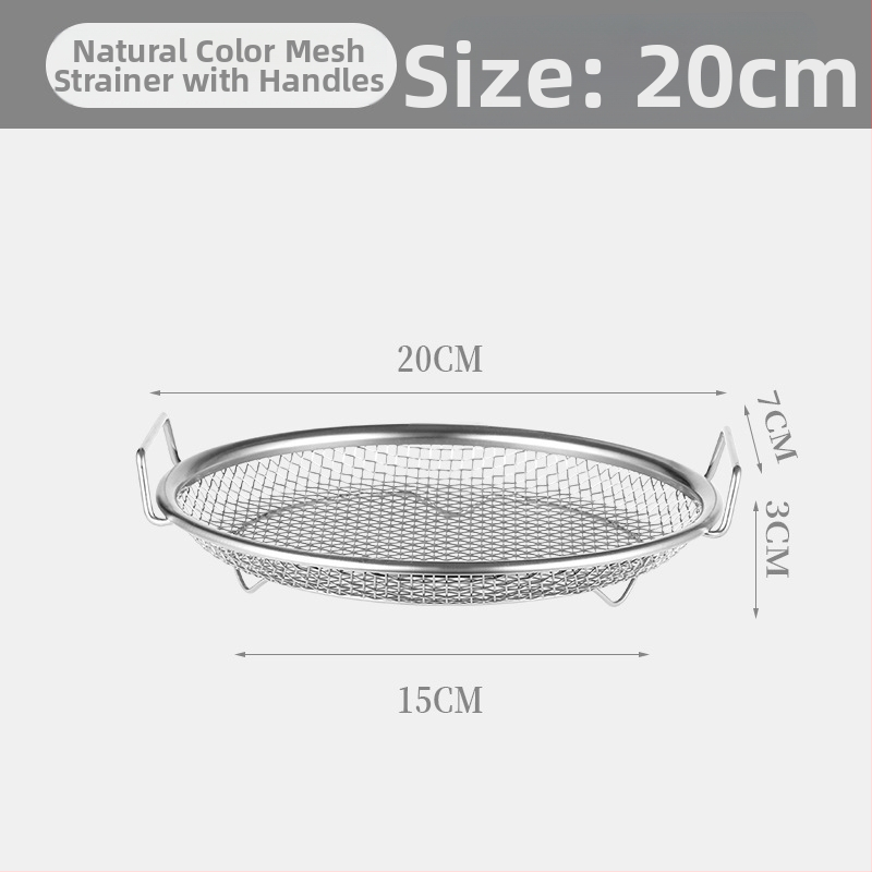 Δίσκος αποστράγγισης λαδιού για οικιακή κουζίνα, 304 ανοξείδωτο, στρογγυλός, με διπλά αυτιά και πλέγμα κόσκινου, κατάλληλος για μικροκύματα