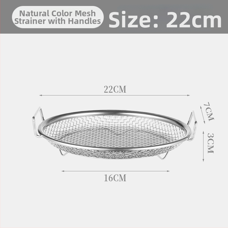 Δίσκος αποστράγγισης λαδιού για οικιακή κουζίνα, 304 ανοξείδωτο, στρογγυλός, με διπλά αυτιά και πλέγμα κόσκινου, κατάλληλος για μικροκύματα