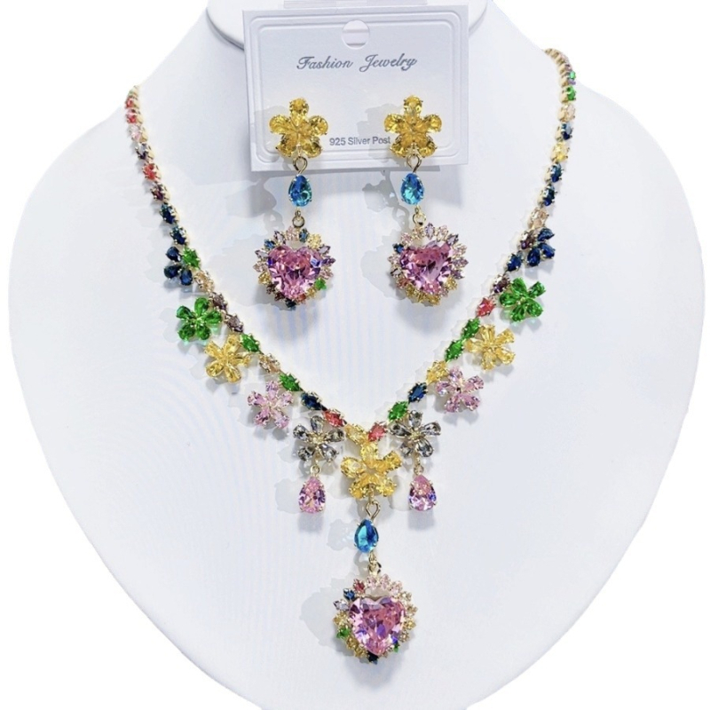 Set ogrlice i naušnica s cvjetnim motivom, luksuzni umjetni kristal i zircon, klavikularni lanac, bakren privjesak, opseg 31–40 cm, originalni dizajn