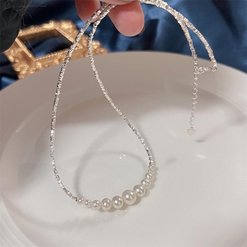 Κολιέ με μαργαριάρια γλυκού νερού, σχεδόν στρογγυλά, ασήμι 925, Zhi zhen