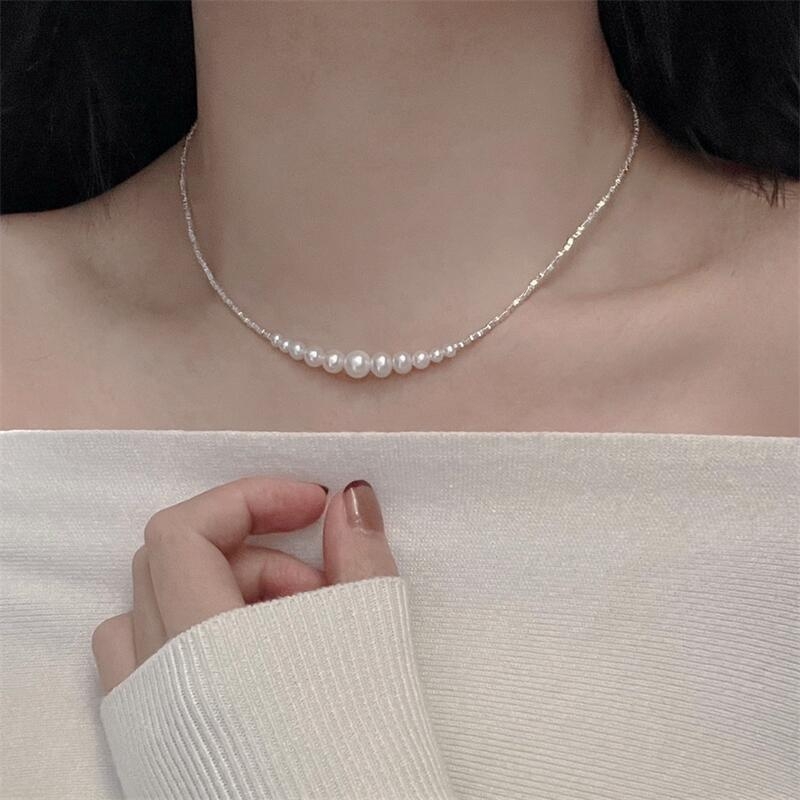 Κολιέ με μαργαριάρια γλυκού νερού, σχεδόν στρογγυλά, ασήμι 925, Zhi zhen