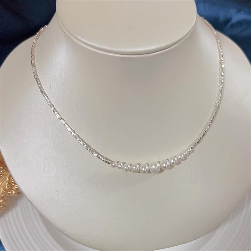 Κολιέ με μαργαριάρια γλυκού νερού, σχεδόν στρογγυλά, ασήμι 925, Zhi zhen