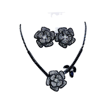 Комплект колие и обици с цвете от имитационни кристали и циркони, верига за ключица, меден висулка, електроплаване