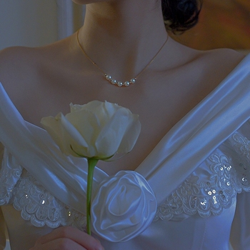 Colier cu perle, lucrat manual, lanț încrucișat, stil proaspăt și dulce