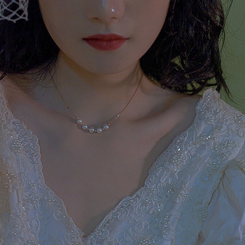 Colier cu perle, lucrat manual, lanț încrucișat, stil proaspăt și dulce