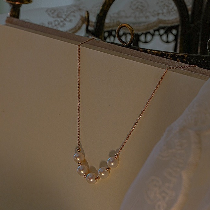 Colier cu perle, lucrat manual, lanț încrucișat, stil proaspăt și dulce