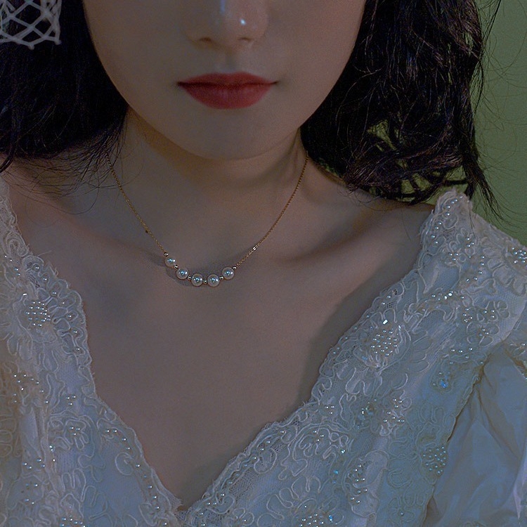 Colier cu perle, lucrat manual, lanț încrucișat, stil proaspăt și dulce